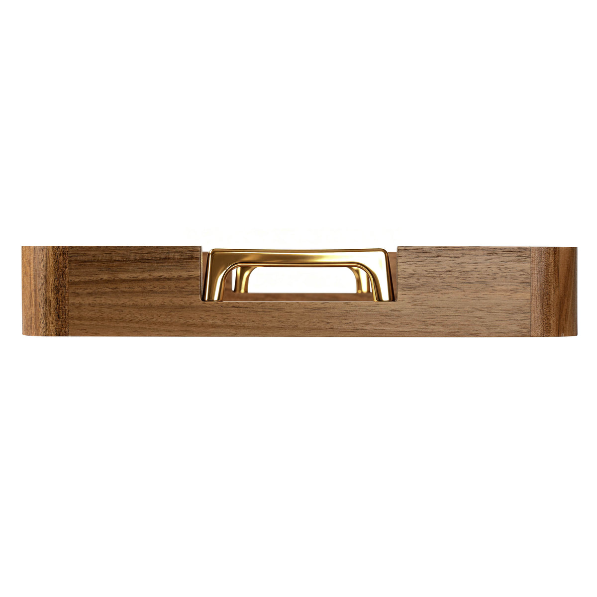 Side profile of the acacia tray showing the raised rim