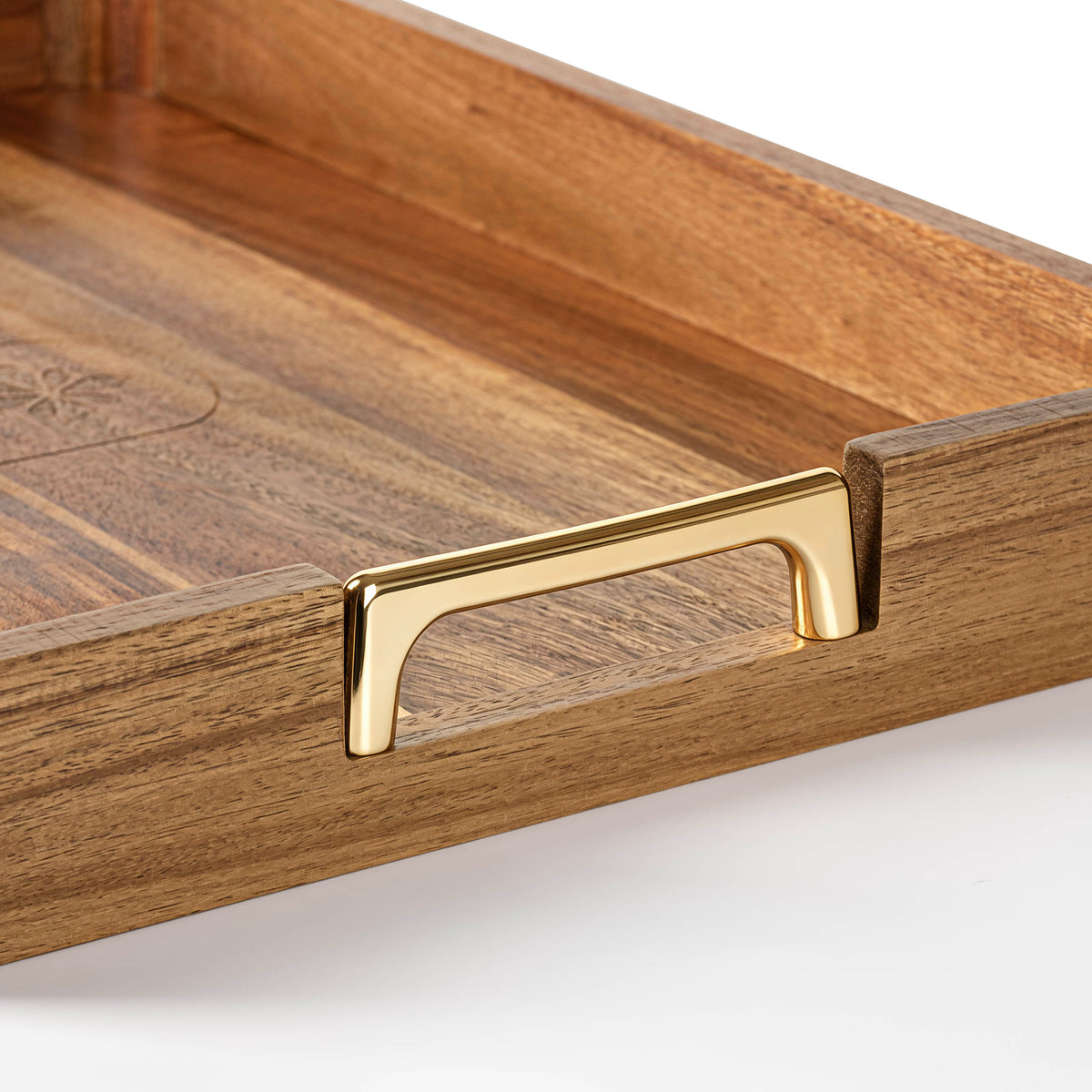 Close-up of the gold-tone metal handle