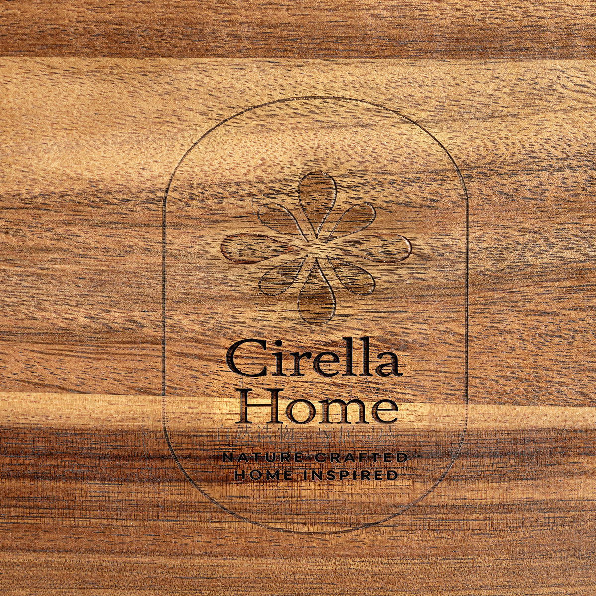 Close-up of the engraved Cirella Home logo